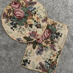 Floral Tapestry Doily 14” Round And 17” Runner Set